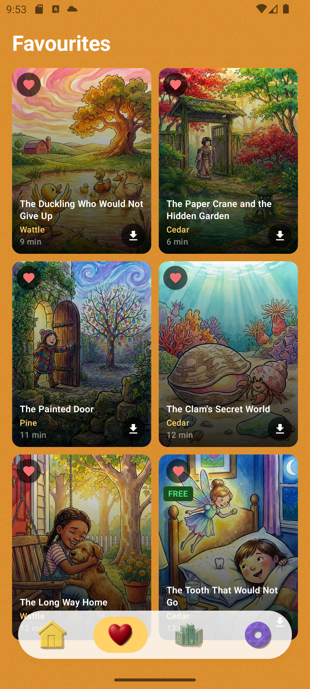 Android Favourites screen